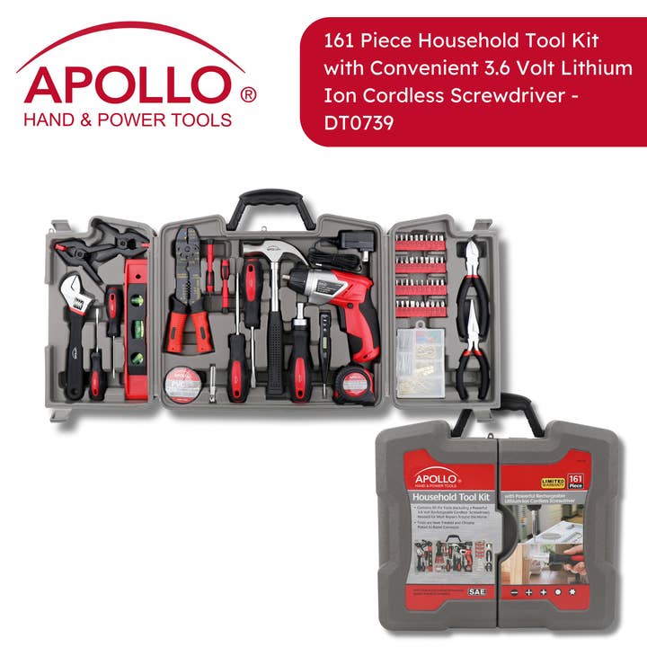 Wholesale 161 Pc Household Tool Kit w 3.6v Li-ion Cordless Screwdriver