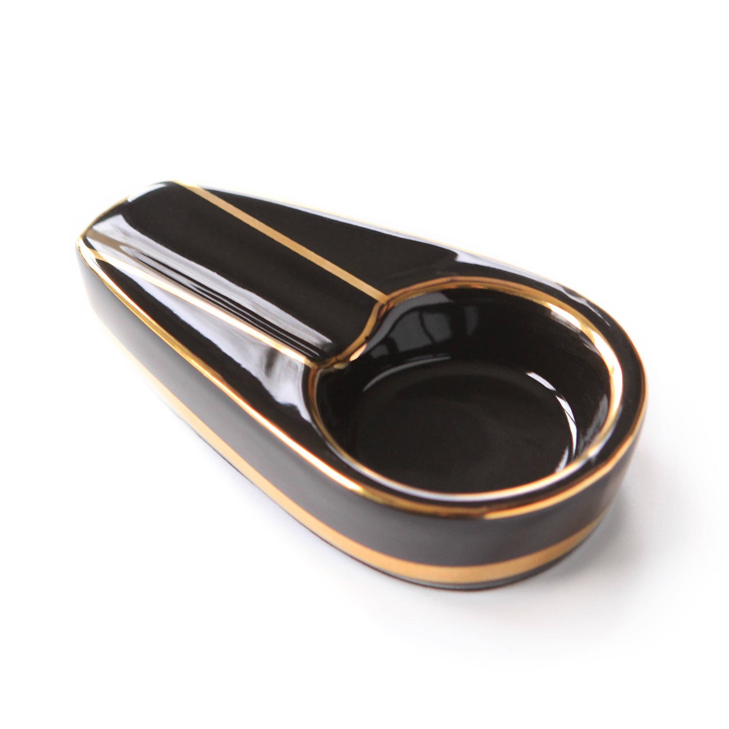 Wholesale Single Black and Gold Inlay Ceramic Ashtray