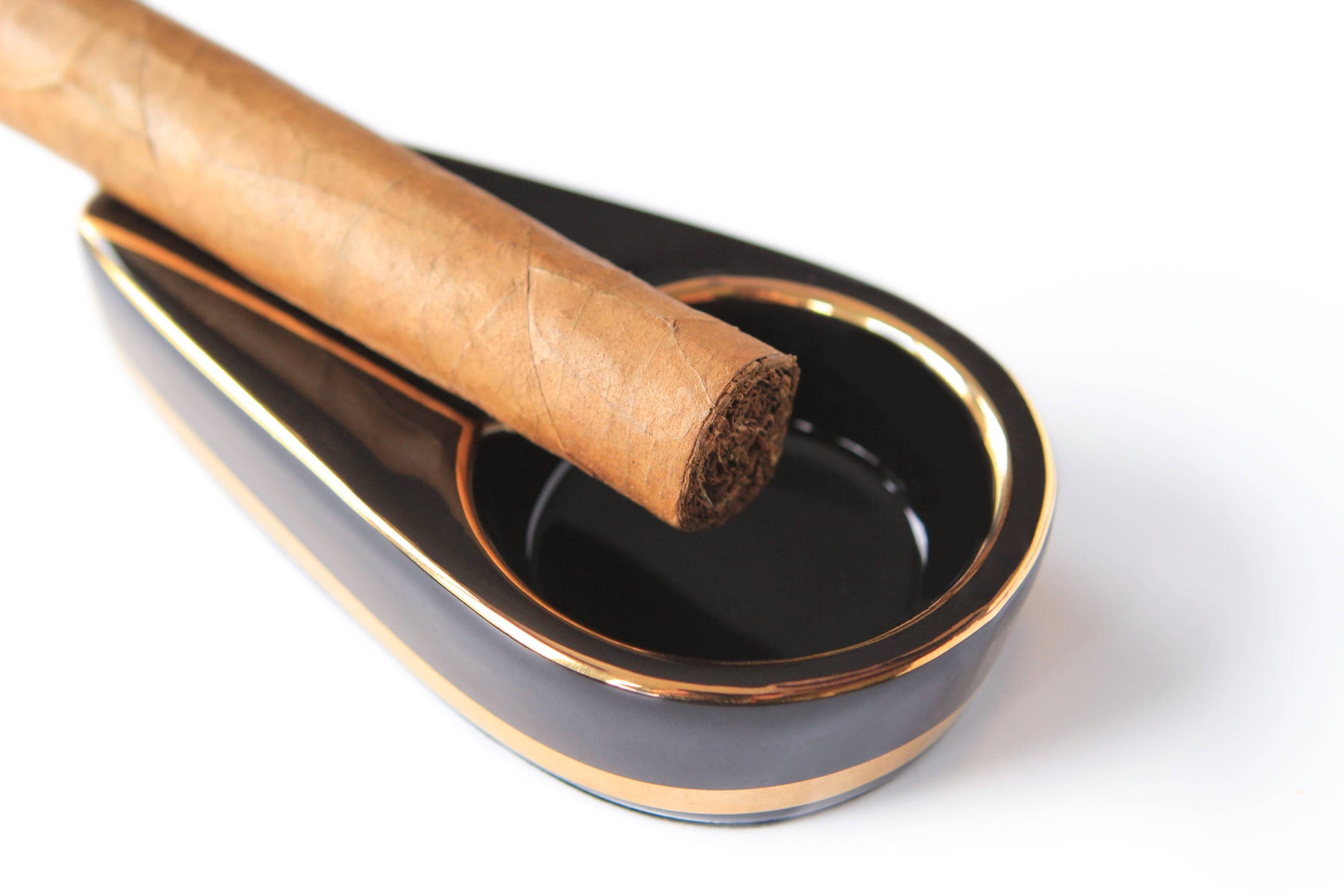 Wholesale Single Black and Gold Inlay Ceramic Ashtray