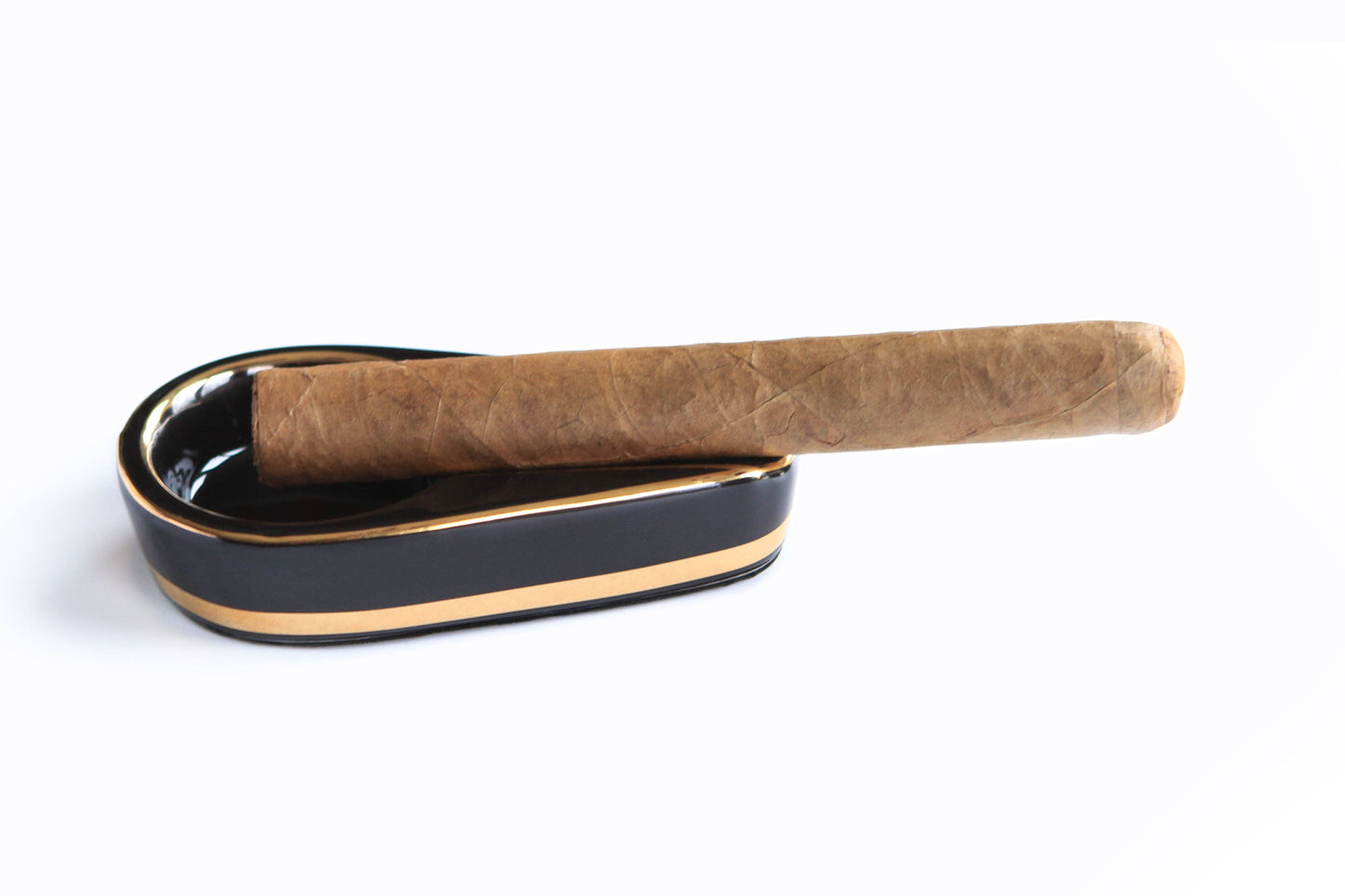 Wholesale Single Black and Gold Inlay Ceramic Ashtray
